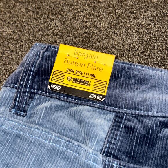 Rock & Roll Denim Bargain Flare Pants Women 30x34 Blue Two-Tone Corduroy NWT NEW - Picture 3 of 9